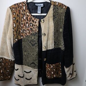 Indigo Moon Animal Print Tapestry Jacket | Mixed Print Statement Coat | Size L